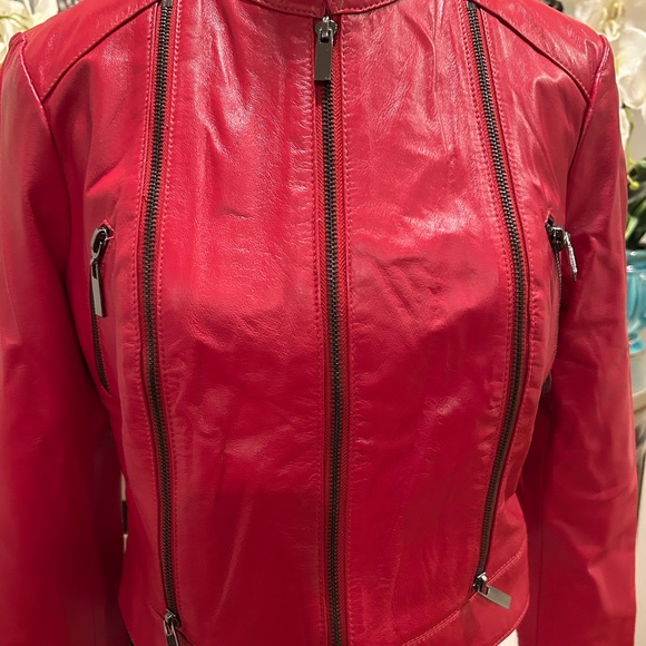 bebe  Y2K Vibrant Red Leather Jacket - Picture 2 of 9
